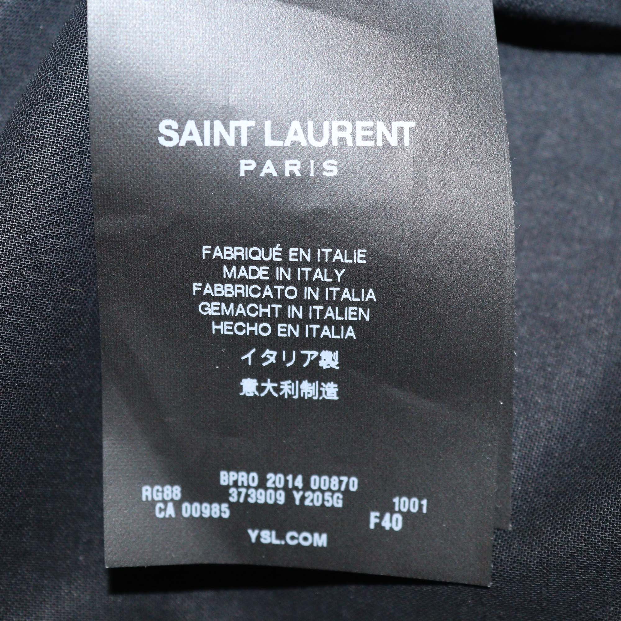 Saint Laurent Black Cotton & Silk Blend Embroidered Long Sleeve Mini Dress