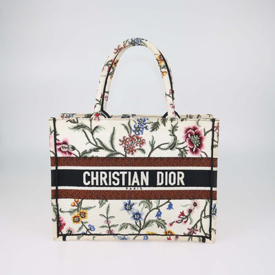 Christian Dior Multicolor Petites Fleurs Embroidered Canvas Medium Book Tote