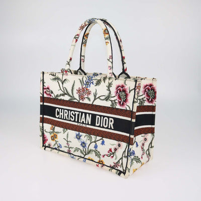 Christian Dior Multicolor Petites Fleurs Embroidered Canvas Medium Book Tote