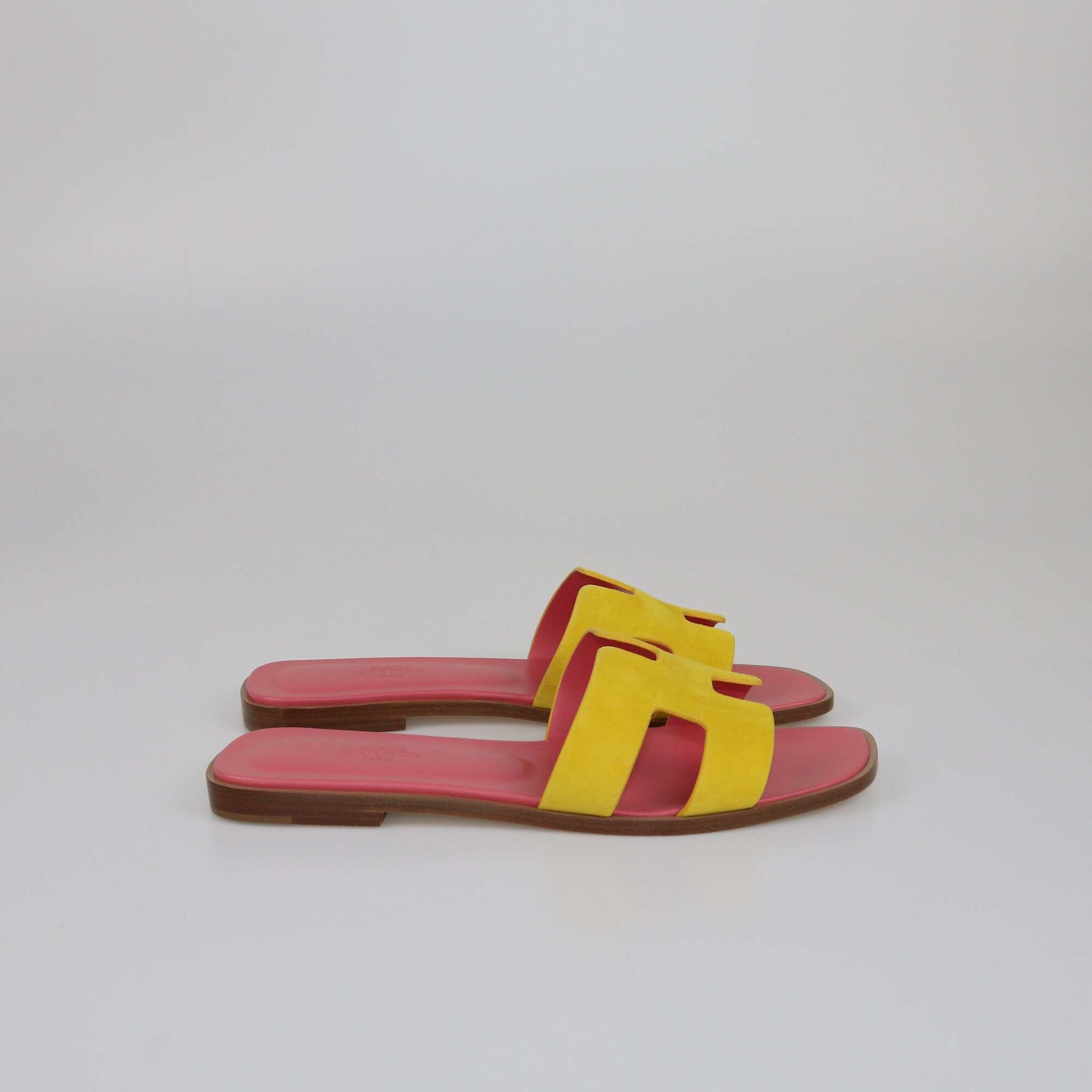 Hermes Jaune Sable Oran Flat Sandals Womens Hermes 