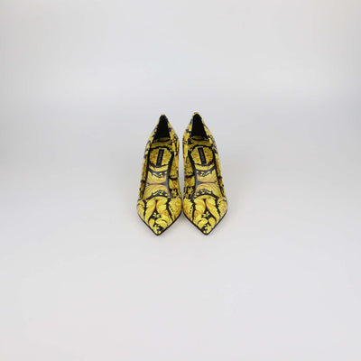 Versace Yellow/Black Leather Barocco Print Pointed Toe Pumps