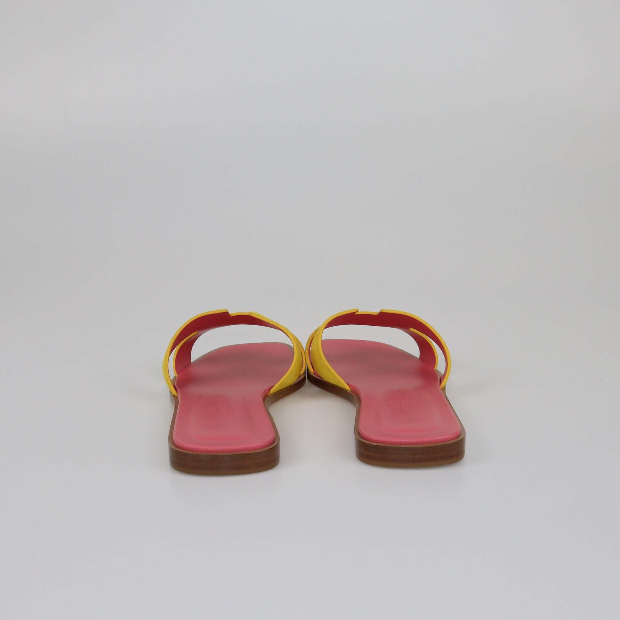 Hermes Jaune Sable Oran Flat Sandals Womens Hermes 