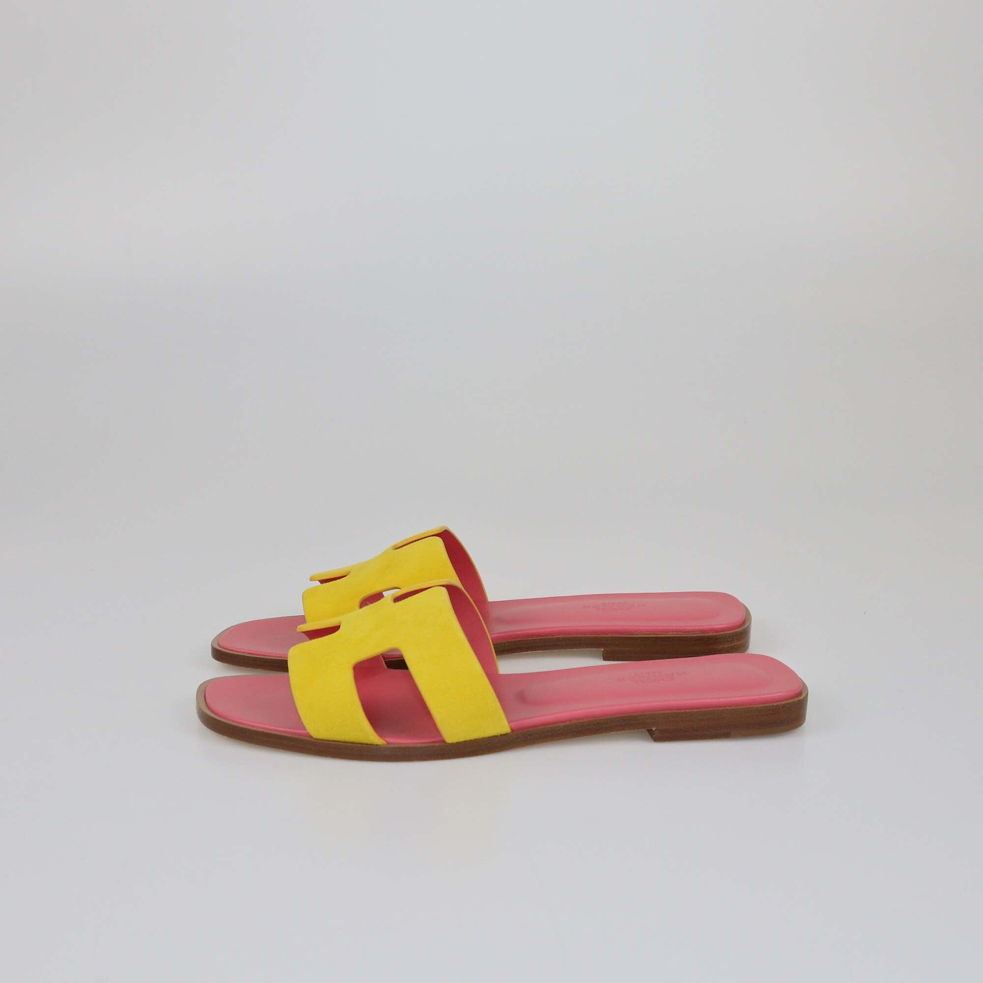 Hermes Jaune Sable Oran Flat Sandals Womens Hermes 