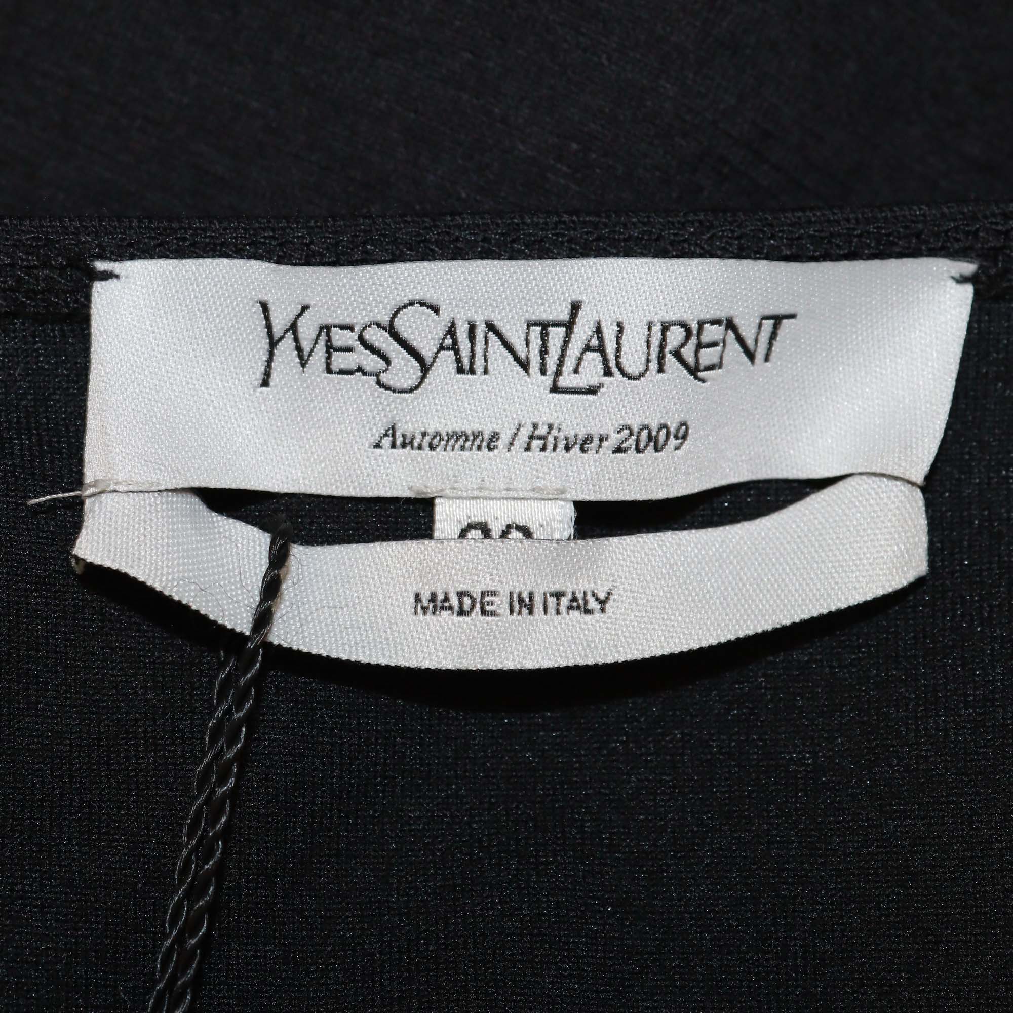 Yves Saint Laurent Black Nylon & Wool Blend Sleeveless Crew Neck Mini Dress