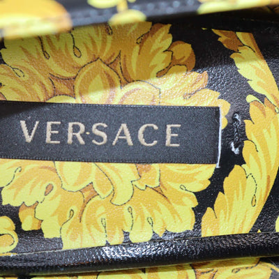 Versace Yellow/Black Leather Barocco Print Pointed Toe Pumps