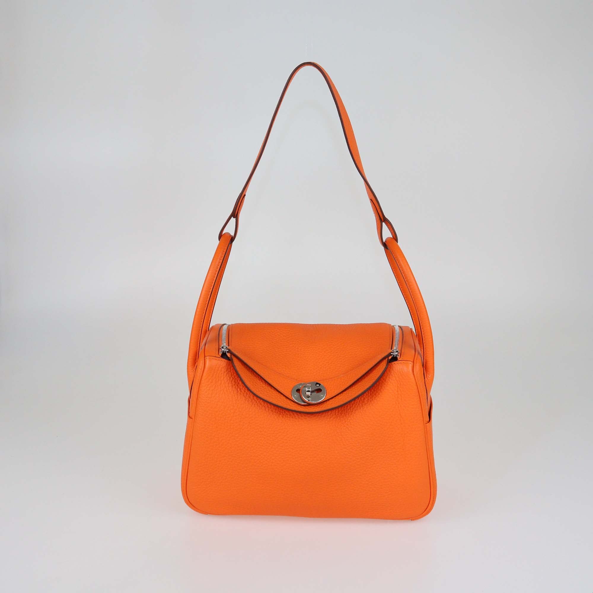 Hermes Orange Minium Clemence Leather Lindy 26 Bag