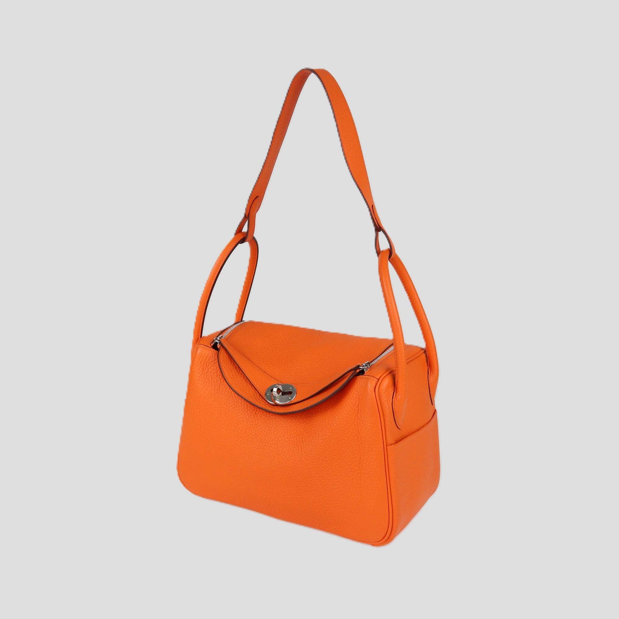 Hermes Orange Minium Clemence Leather Lindy 26 Bag