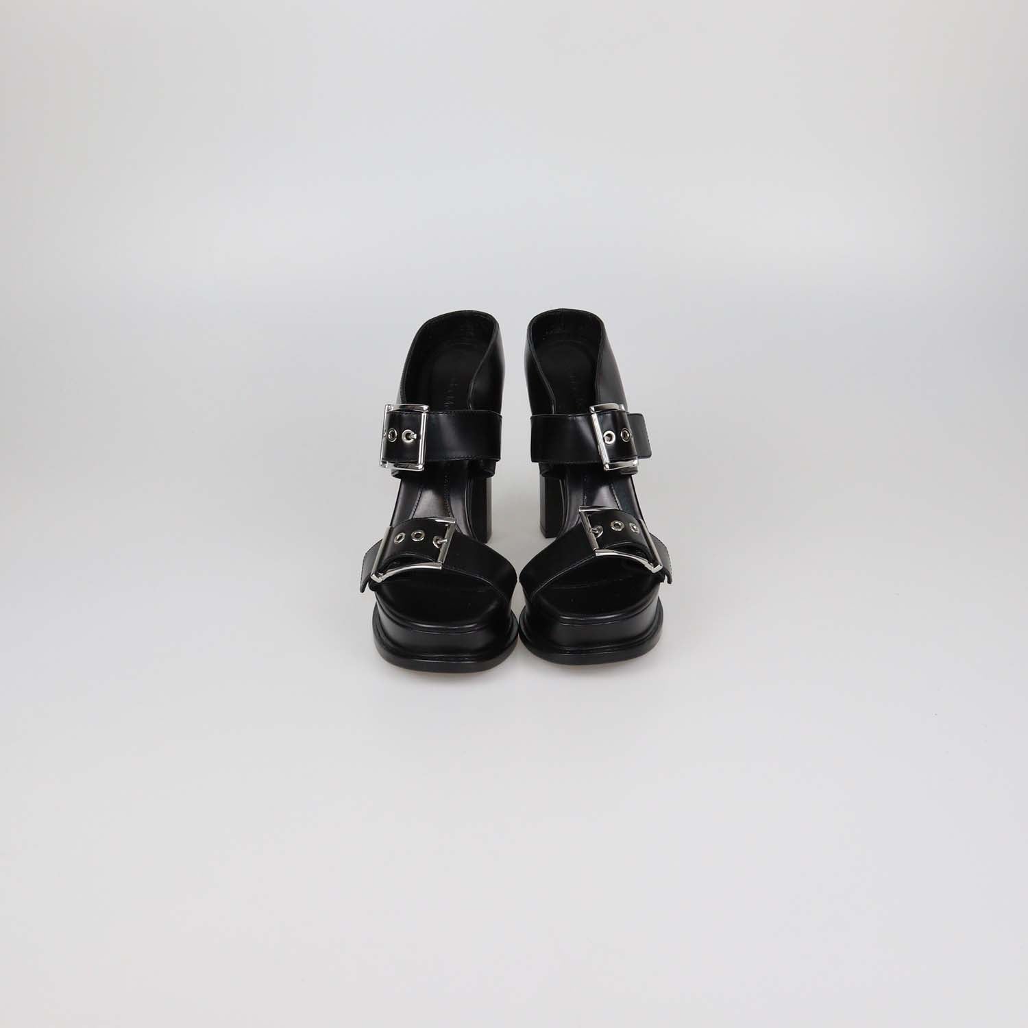 Alexander McQueen Black Leather Double Buckle Platform Sandals