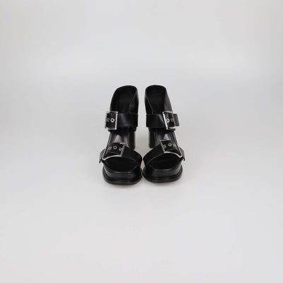 Alexander McQueen Black Leather Double Buckle Platform Sandals