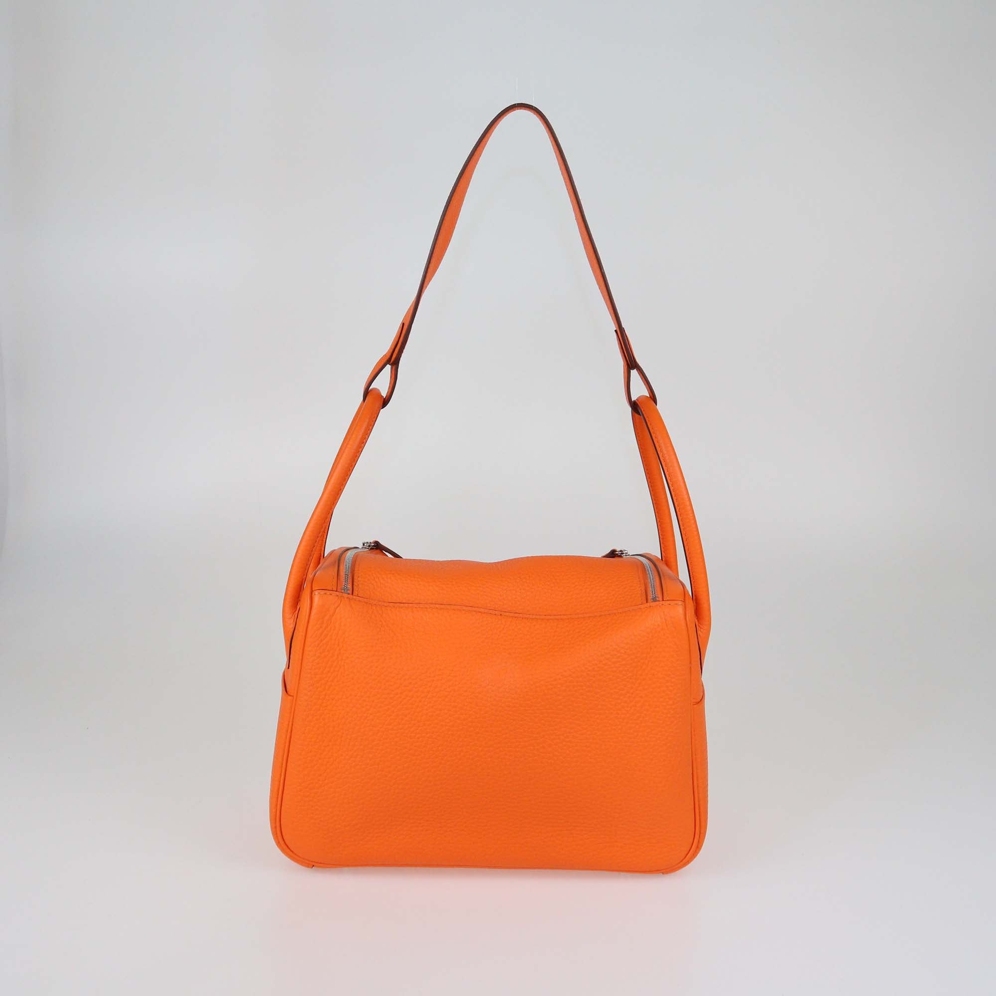 Hermes Orange Minium Clemence Leather Lindy 26 Bag