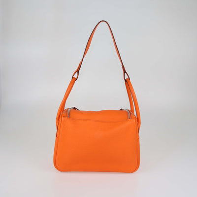 Hermes Orange Minium Clemence Leather Lindy 26 Bag