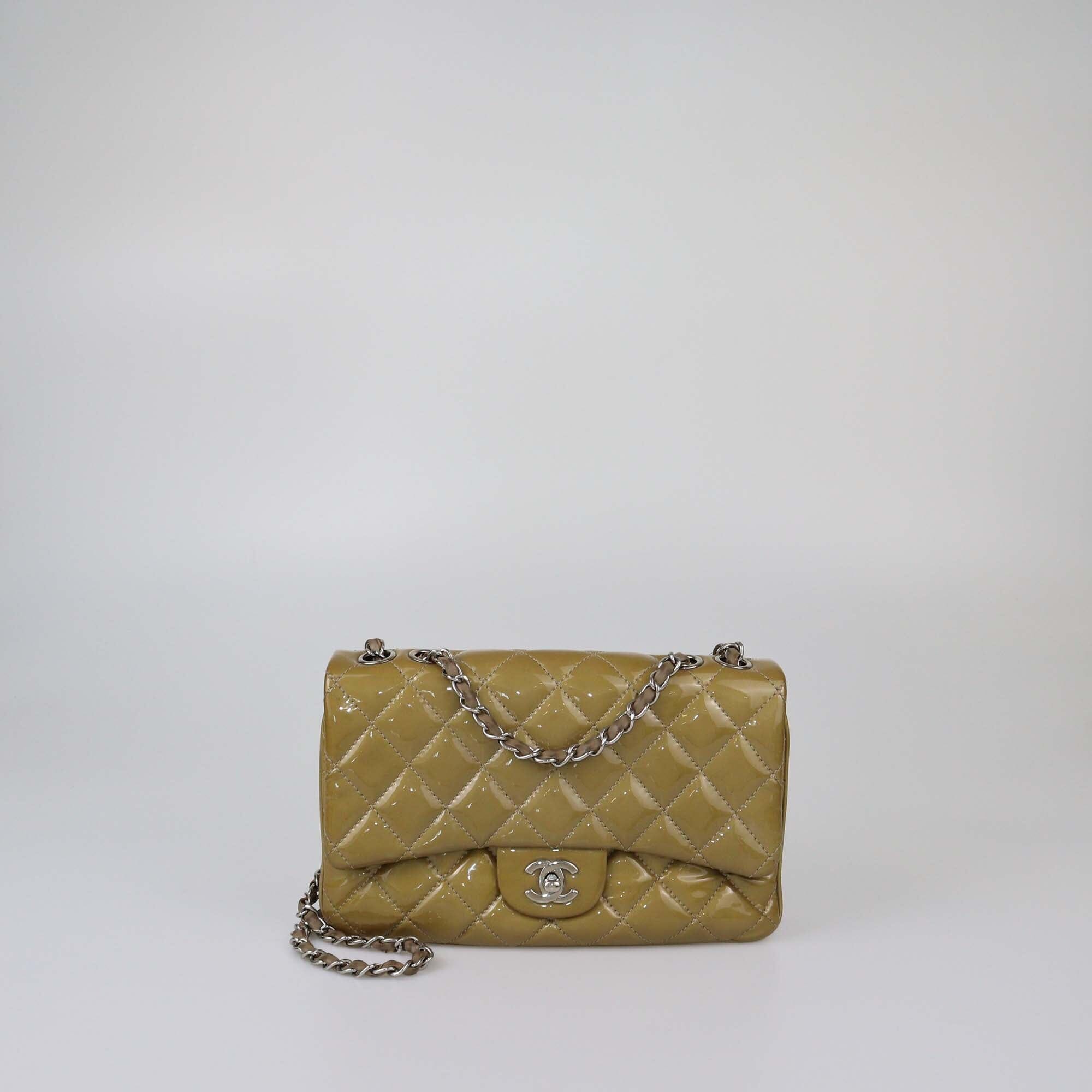 Chanel Beige Quilted Patent 3 Compartment Flap Bag Womens Chanel 