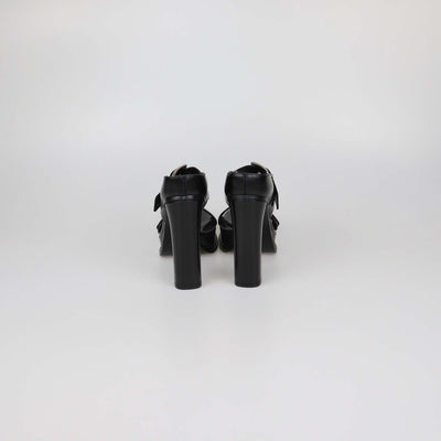 Alexander McQueen Black Leather Double Buckle Platform Sandals