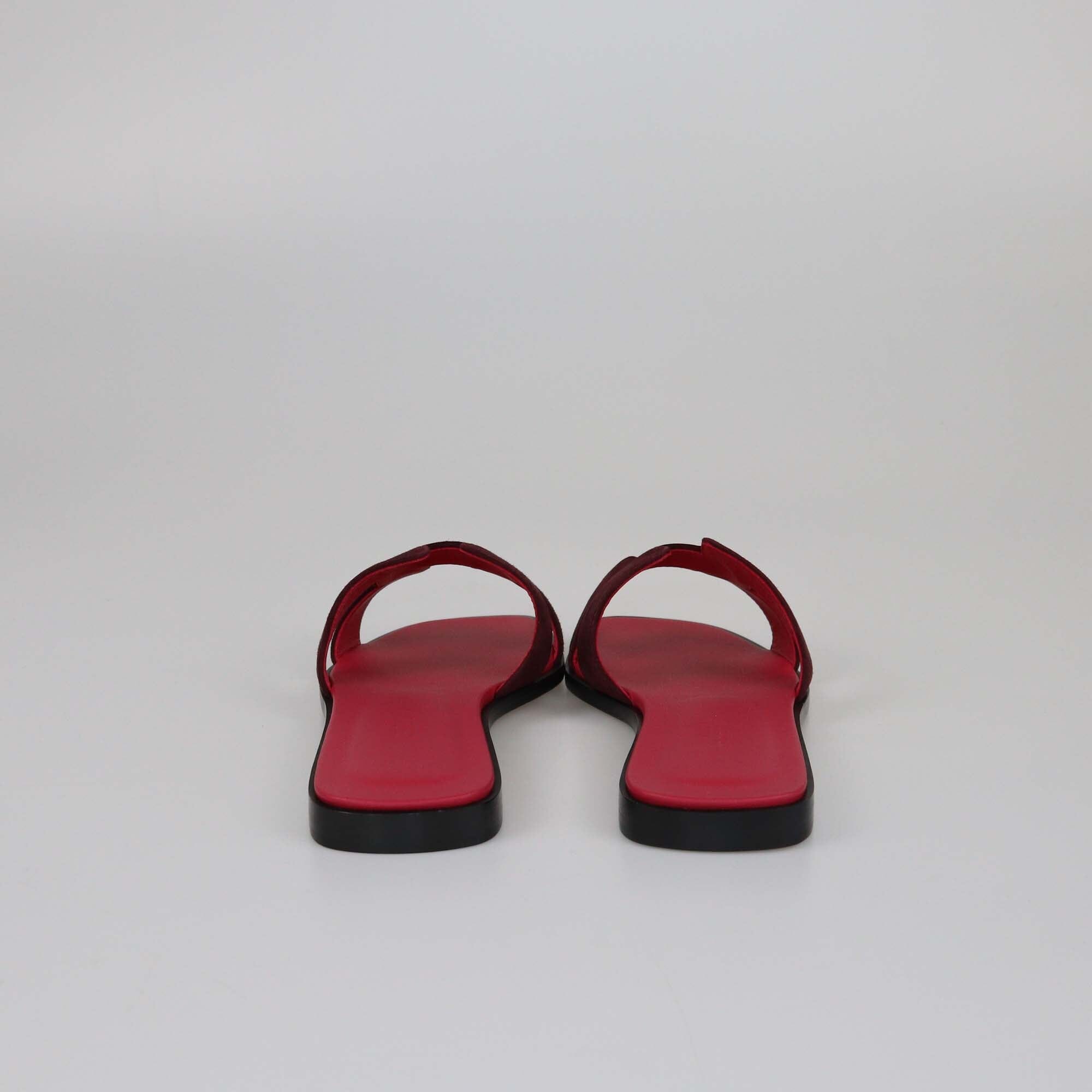 Hermes Rouge Marsala Oran Flat Sandals Womens Hermes 