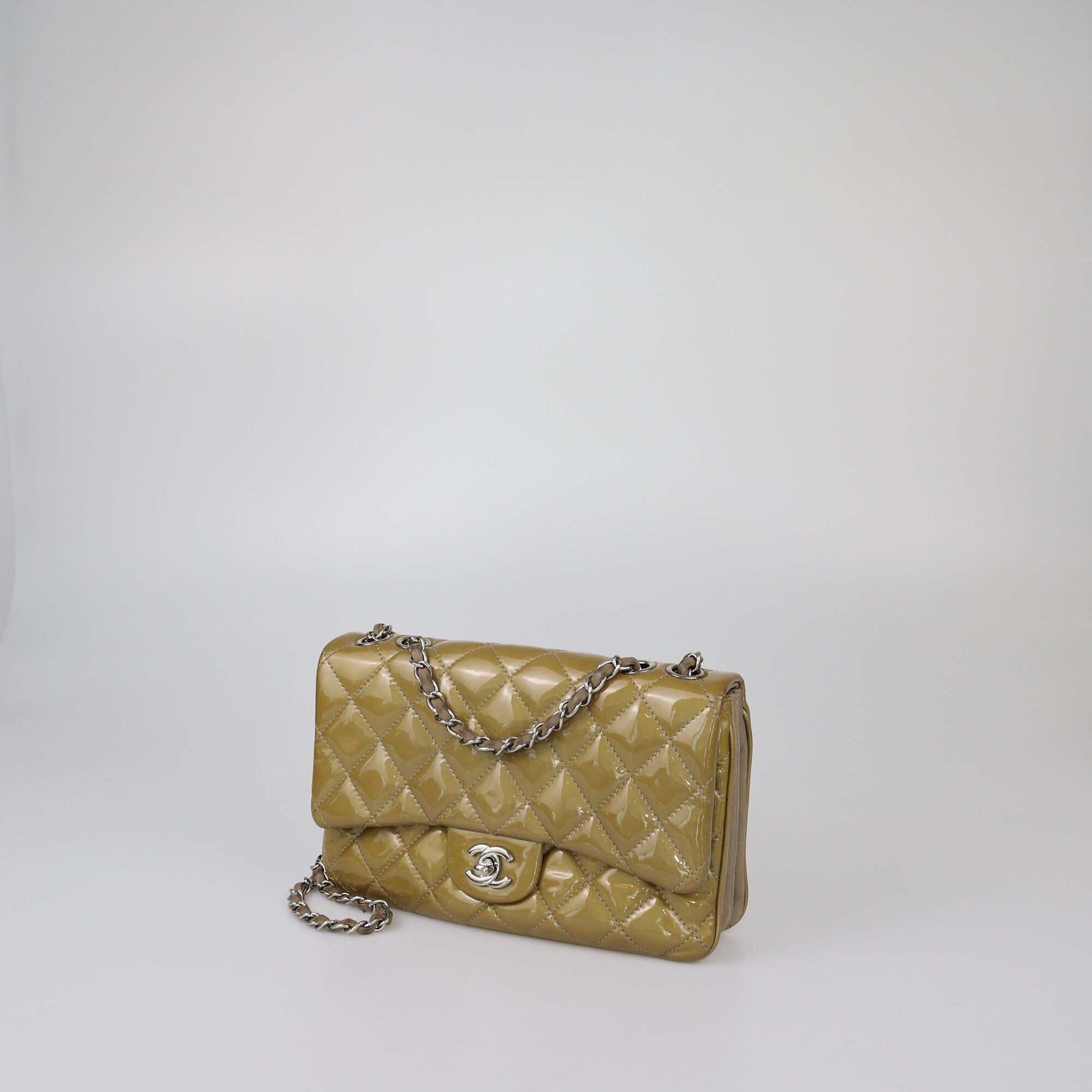 Chanel Beige Quilted Patent 3 Compartment Flap Bag Womens Chanel 