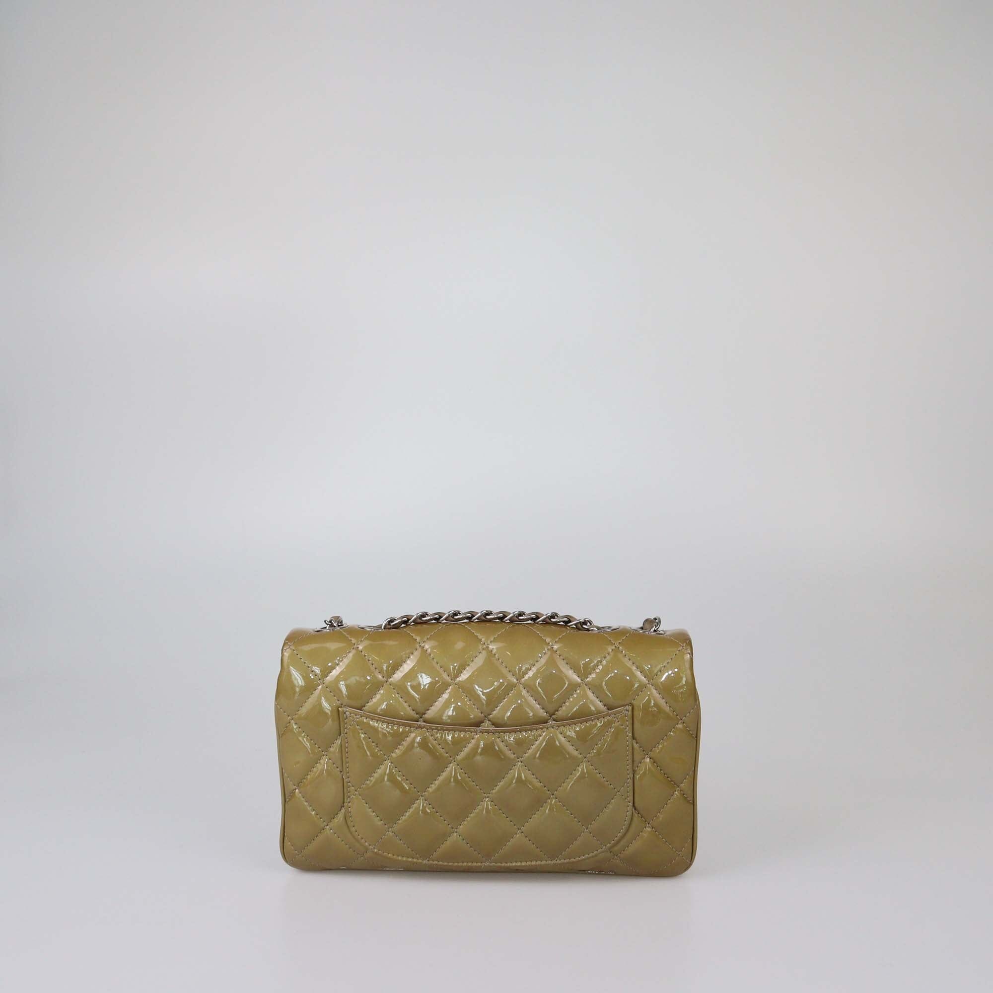 Chanel Beige Quilted Patent 3 Compartment Flap Bag Womens Chanel 