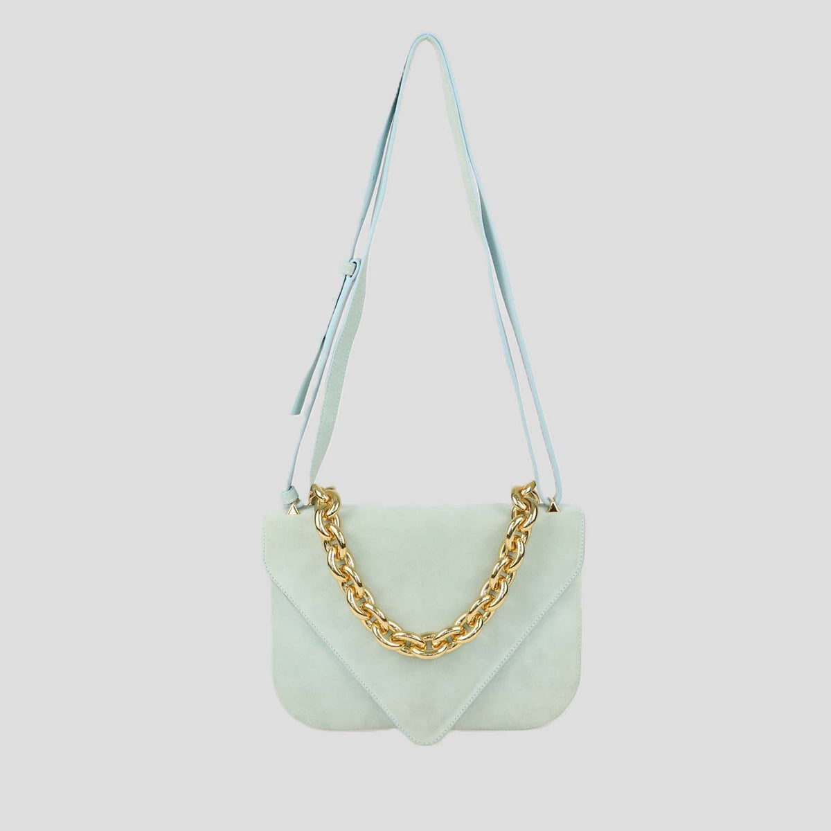 Bottega Veneta Light Green Suede Mount Envelope Shoulder Bag