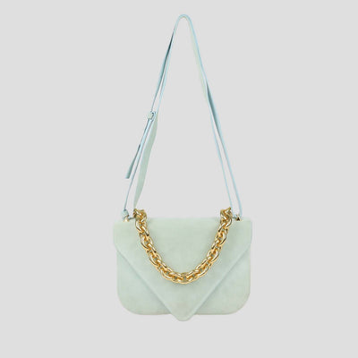 Bottega Veneta Light Green Suede Mount Envelope Shoulder Bag