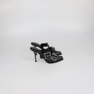 Alexander McQueen Black Leather Double Buckle Heeled Sandals