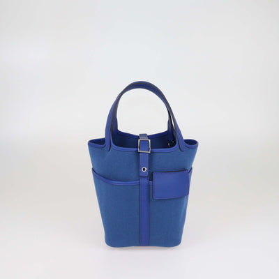 Hermes Egee/Bleu Royal Toile Goeland and Swift Leather Pockets Picotin Lock 18 Bag