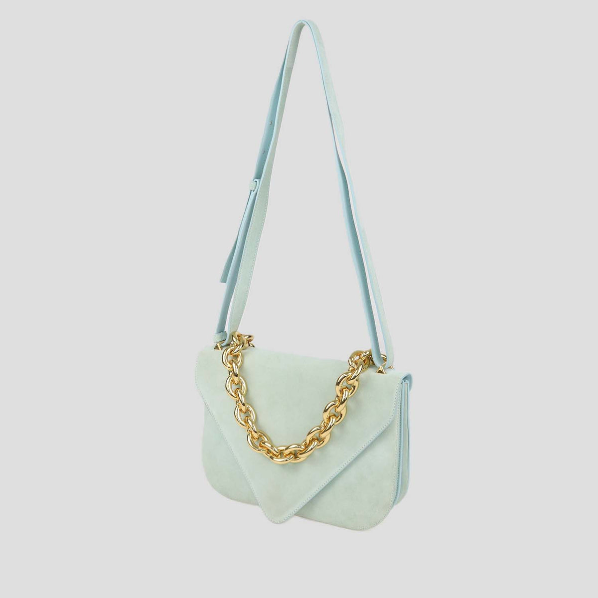 Bottega Veneta Light Green Suede Mount Envelope Shoulder Bag