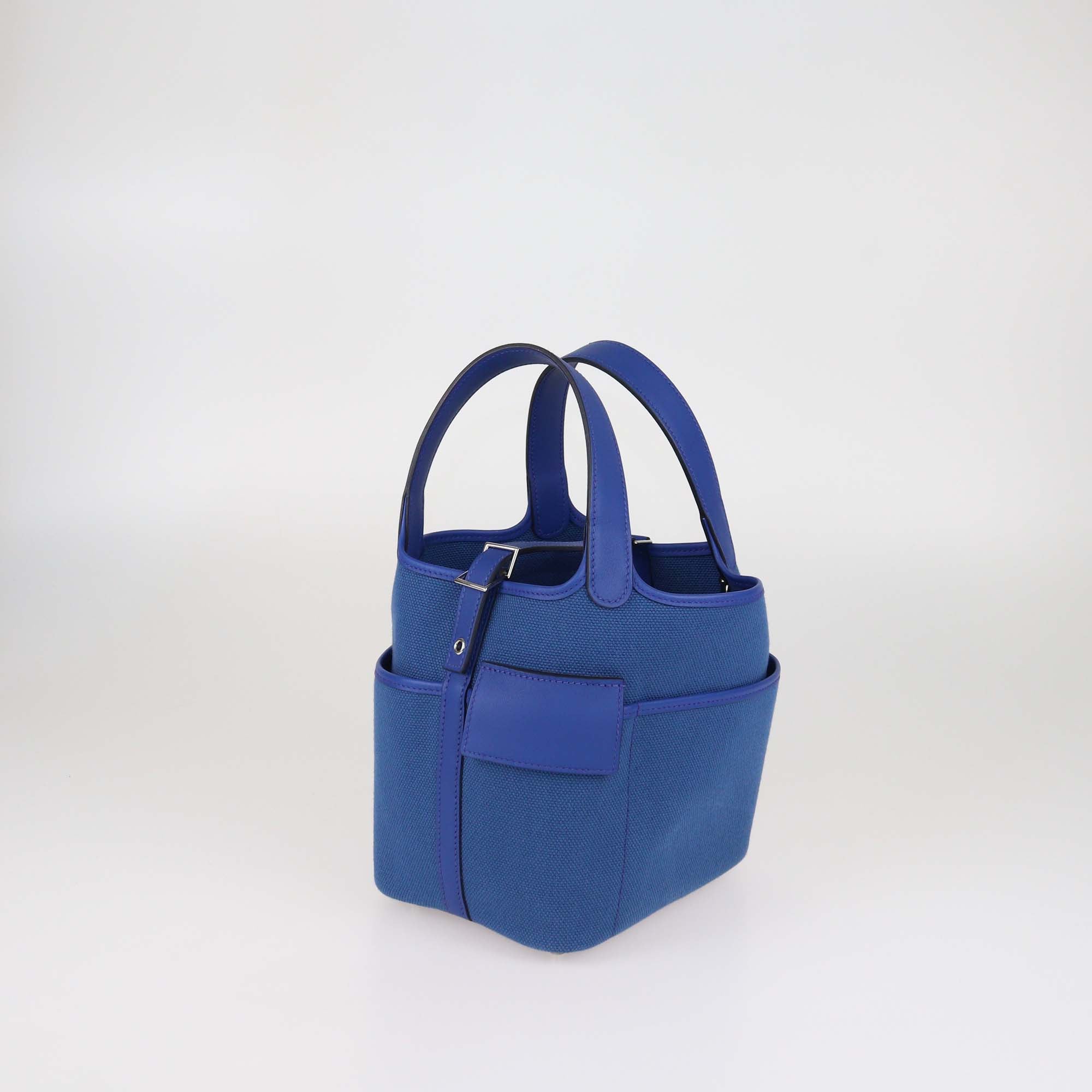 Hermes Egee/Bleu Royal Toile Goeland and Swift Leather Pockets Picotin Lock 18 Bag