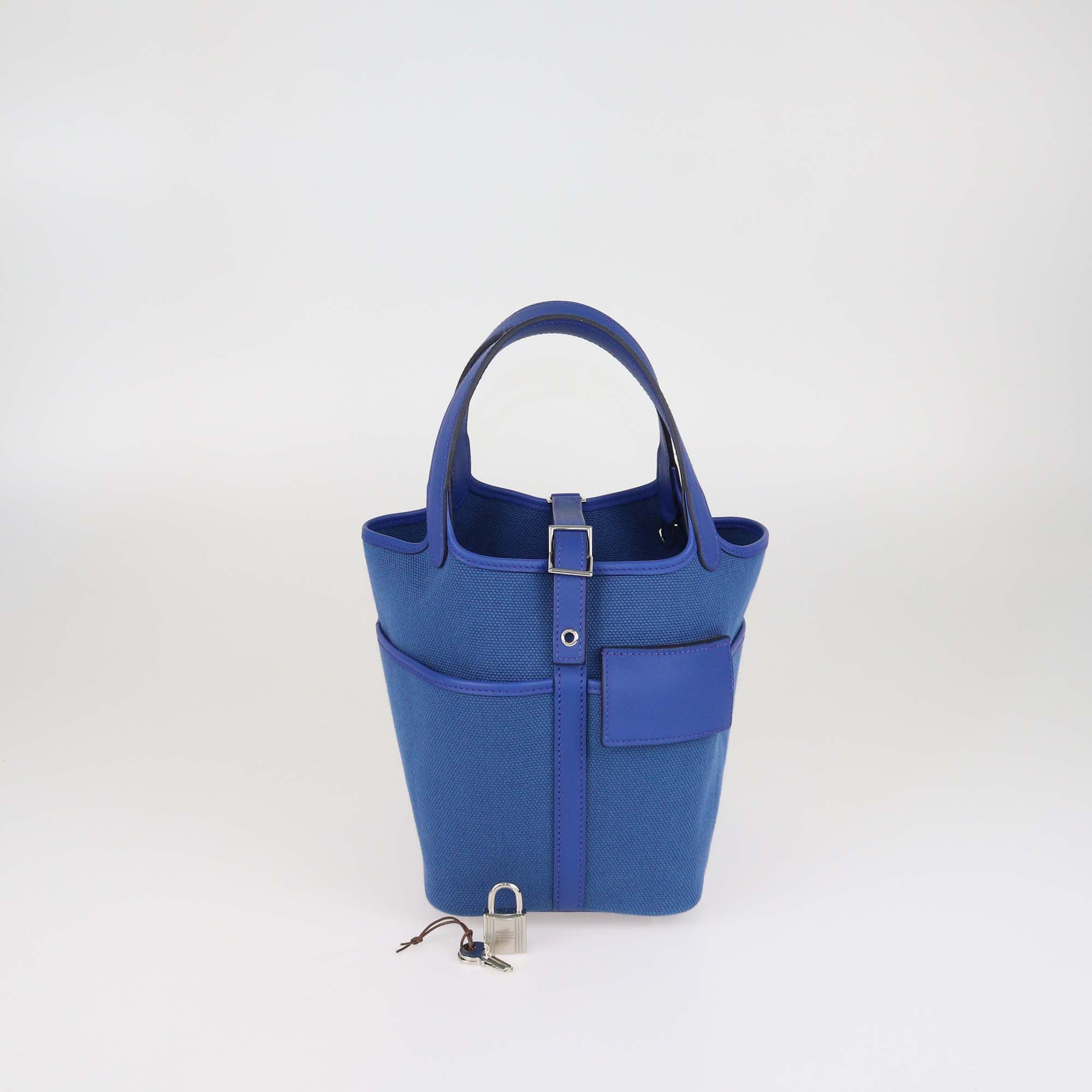 Hermes Egee/Bleu Royal Toile Goeland and Swift Leather Pockets Picotin Lock 18 Bag