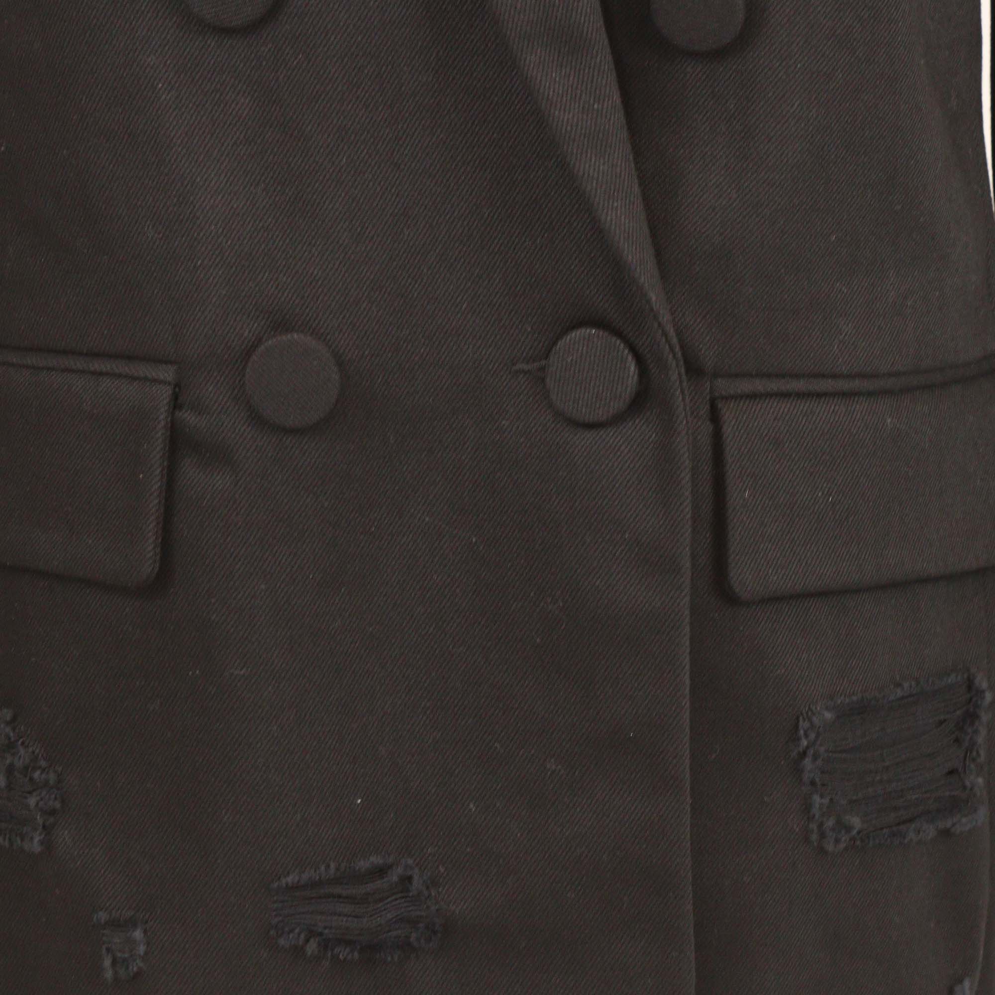 Alexander Wang Black Denim Double Breasted Frayed Blazer