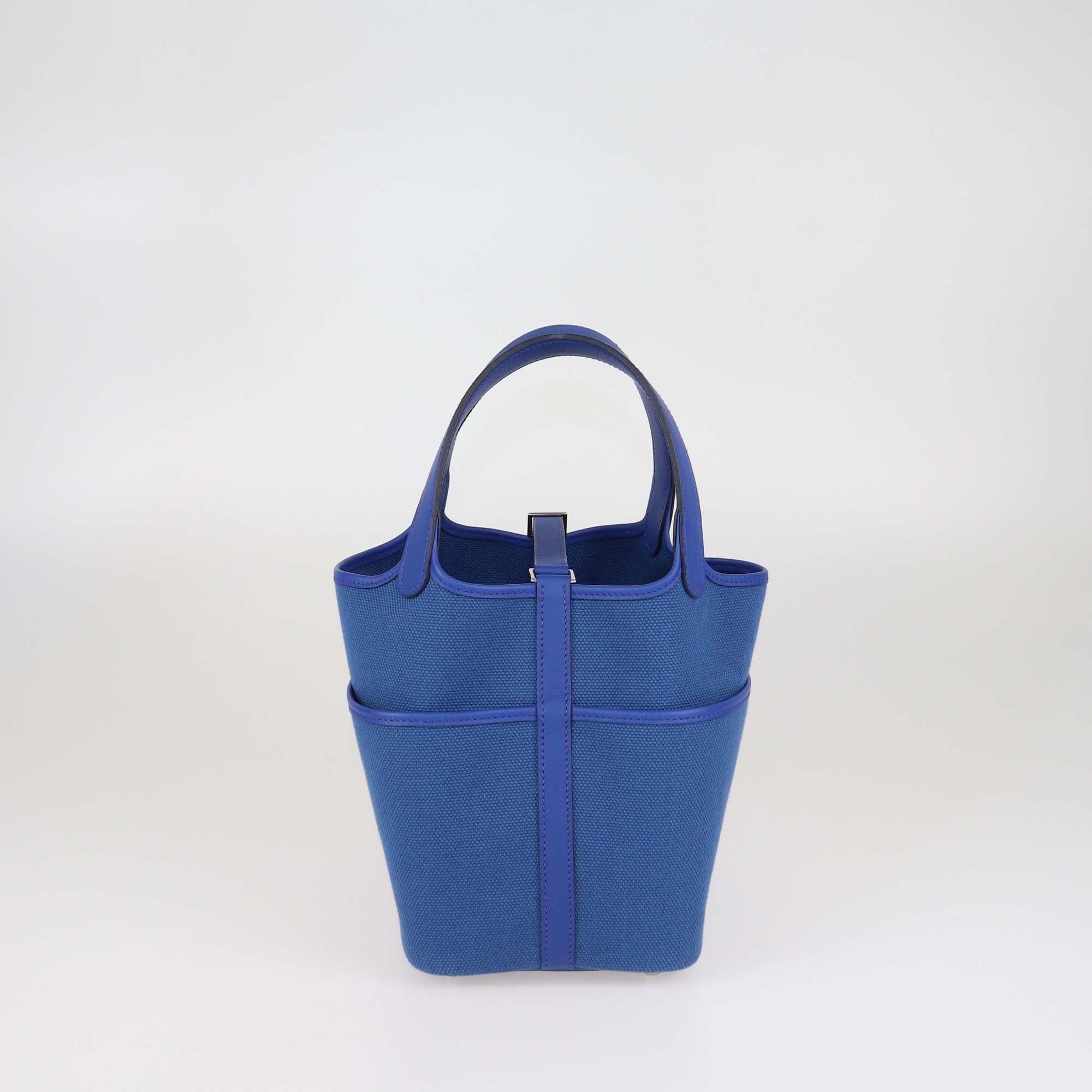 Hermes Egee/Bleu Royal Toile Goeland and Swift Leather Pockets Picotin Lock 18 Bag