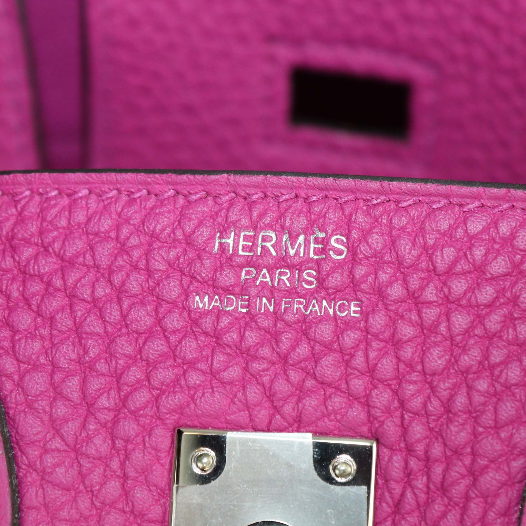 Hermes Rose Magnolia Clemence Leather Palladium Hardware Birkin 25 Bag