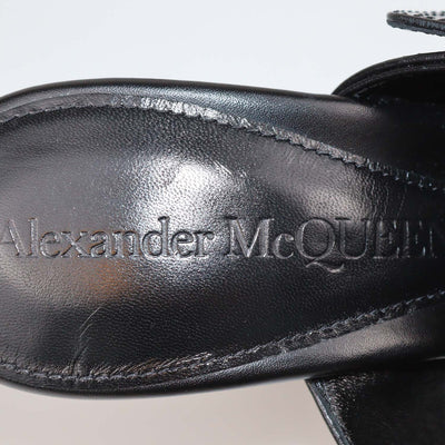 Alexander McQueen Black Leather Double Buckle Heeled Sandals