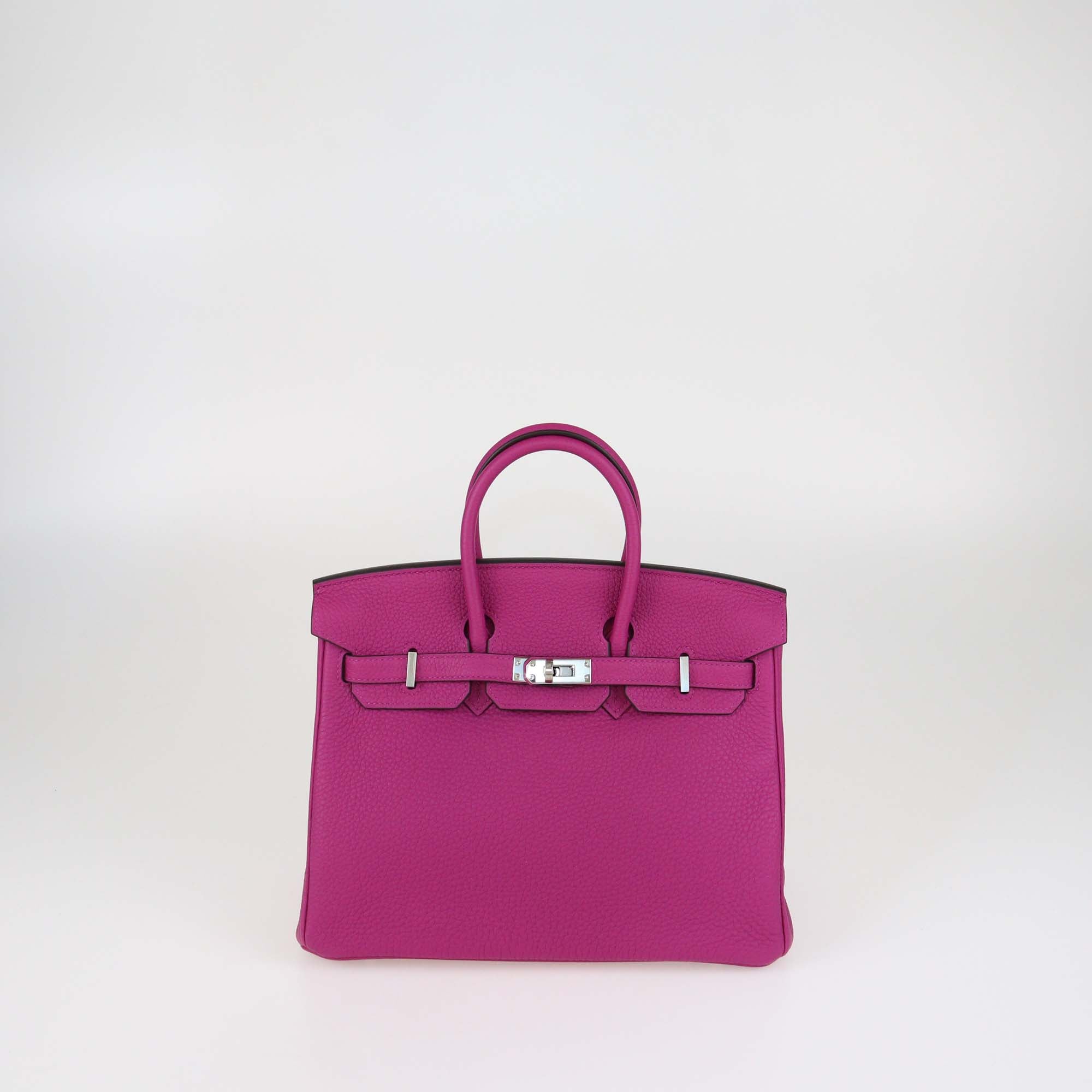 Hermes Rose Magnolia Clemence Leather Palladium Hardware Birkin 25 Bag