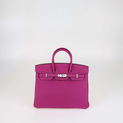 Hermes Rose Magnolia Clemence Leather Palladium Hardware Birkin 25 Bag