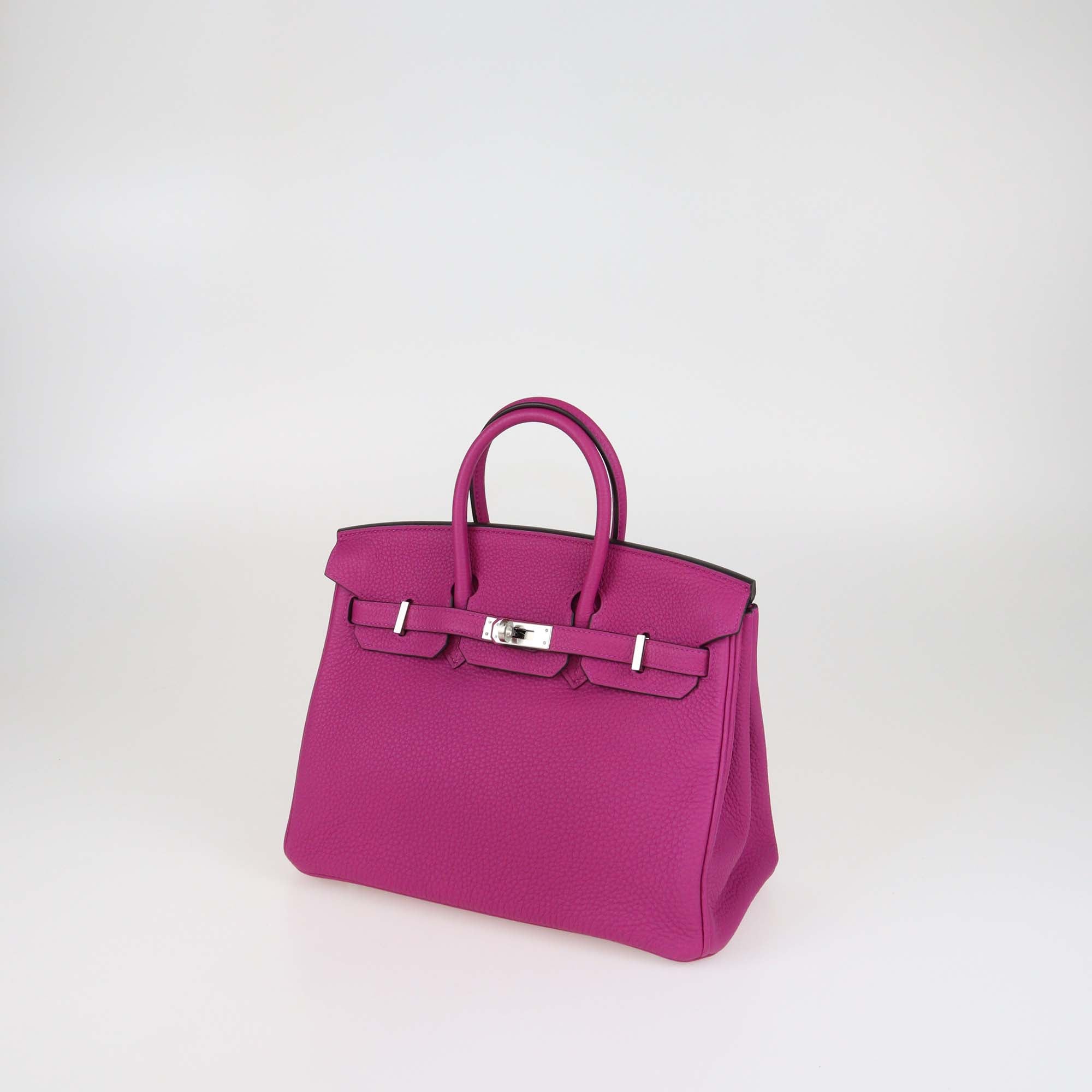 Hermes Rose Magnolia Clemence Leather Palladium Hardware Birkin 25 Bag
