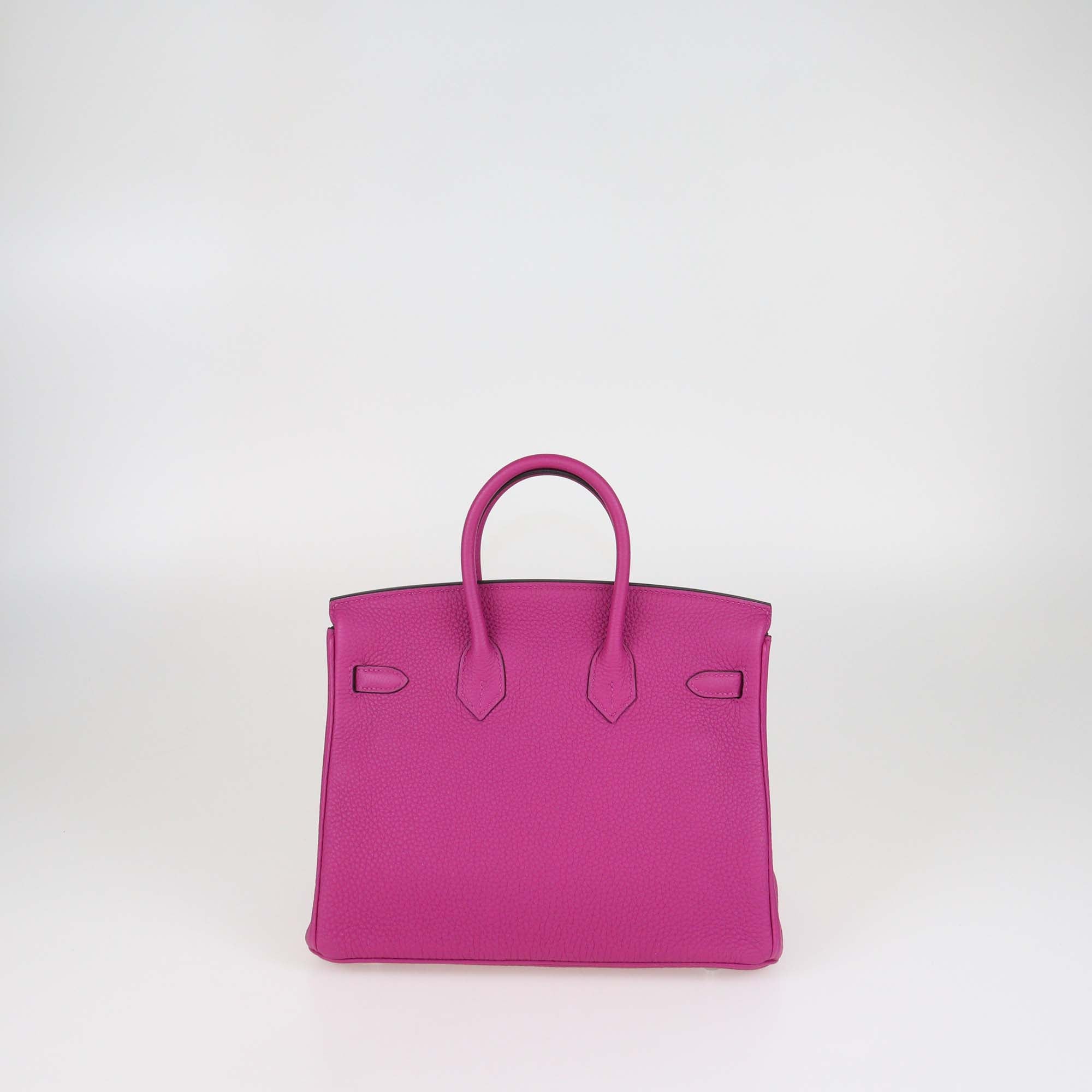 Hermes Rose Magnolia Clemence Leather Palladium Hardware Birkin 25 Bag