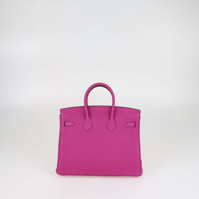 Hermes Rose Magnolia Clemence Leather Palladium Hardware Birkin 25 Bag