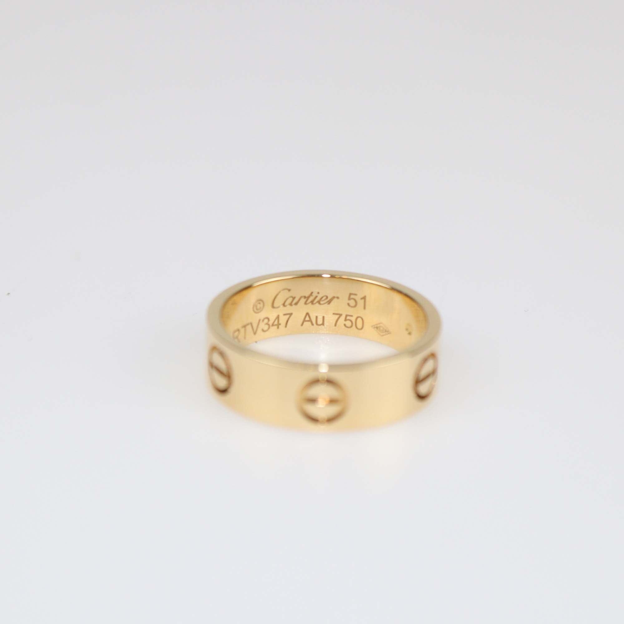 Cartier Love 18K Yellow Gold Small Band RIng Size 51 Womens Cartier 