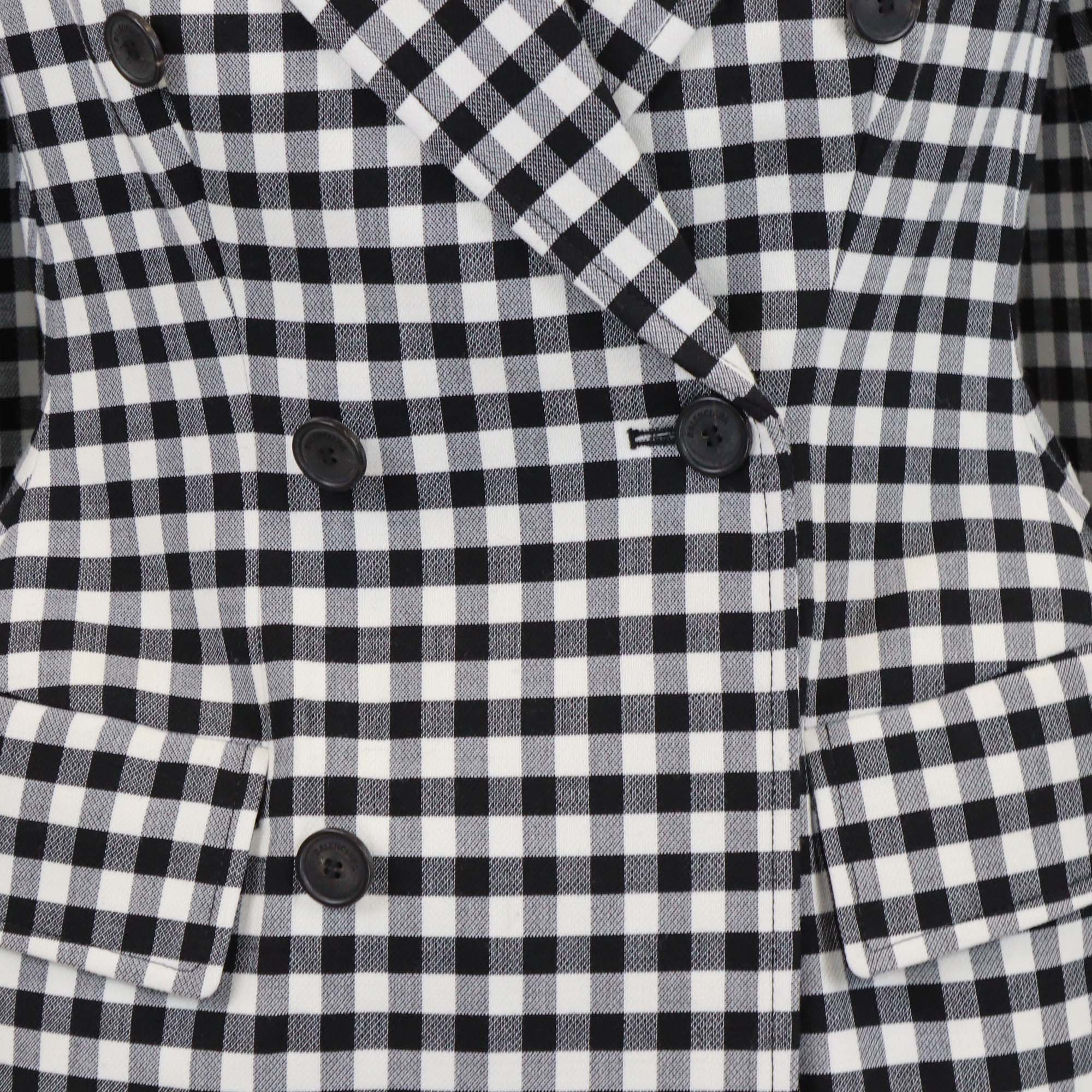 Balenciaga White/Black Hourglass Gingham Check Double Breasted Blazer