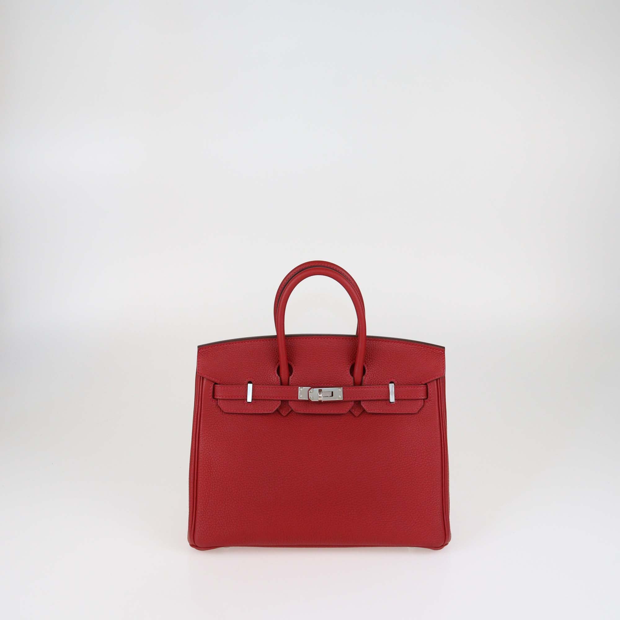 Hermes Rouge Piment Togo Leather Palladium Hardware Birkin 25 Bag