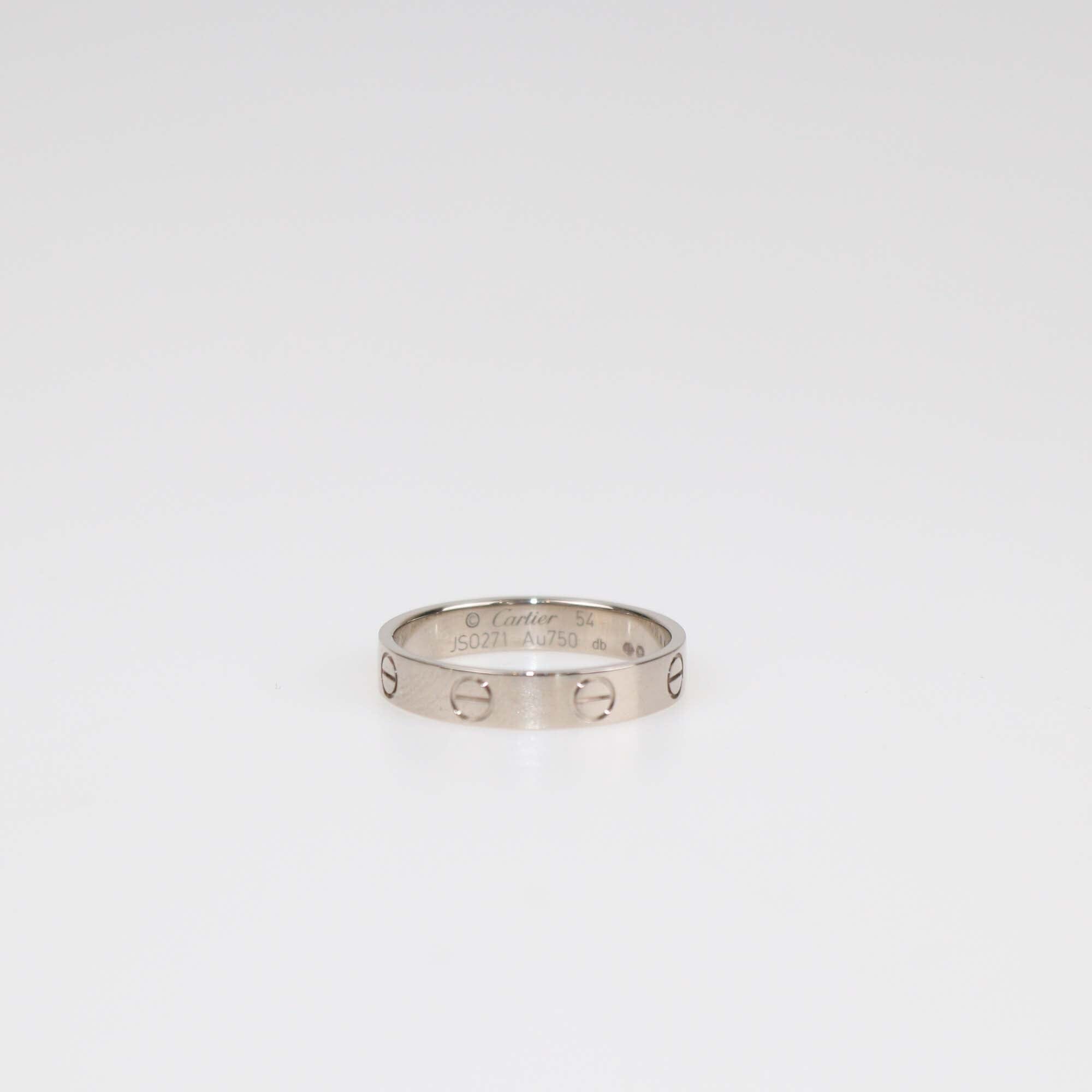 Cartier Love 18K White Gold Small Band RIng Size 54 Womens Cartier 
