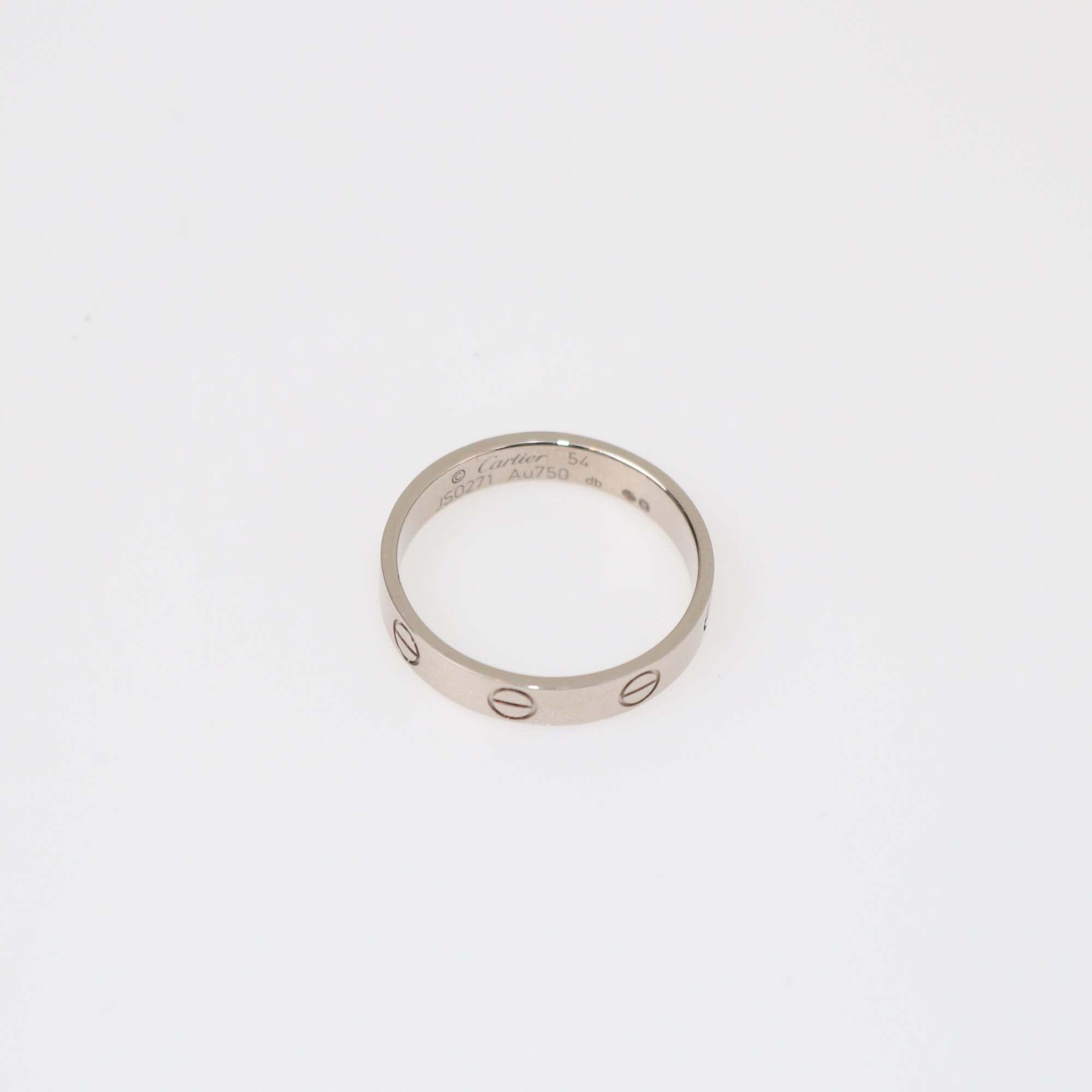 Cartier Love 18K White Gold Small Band RIng Size 54 Womens Cartier 
