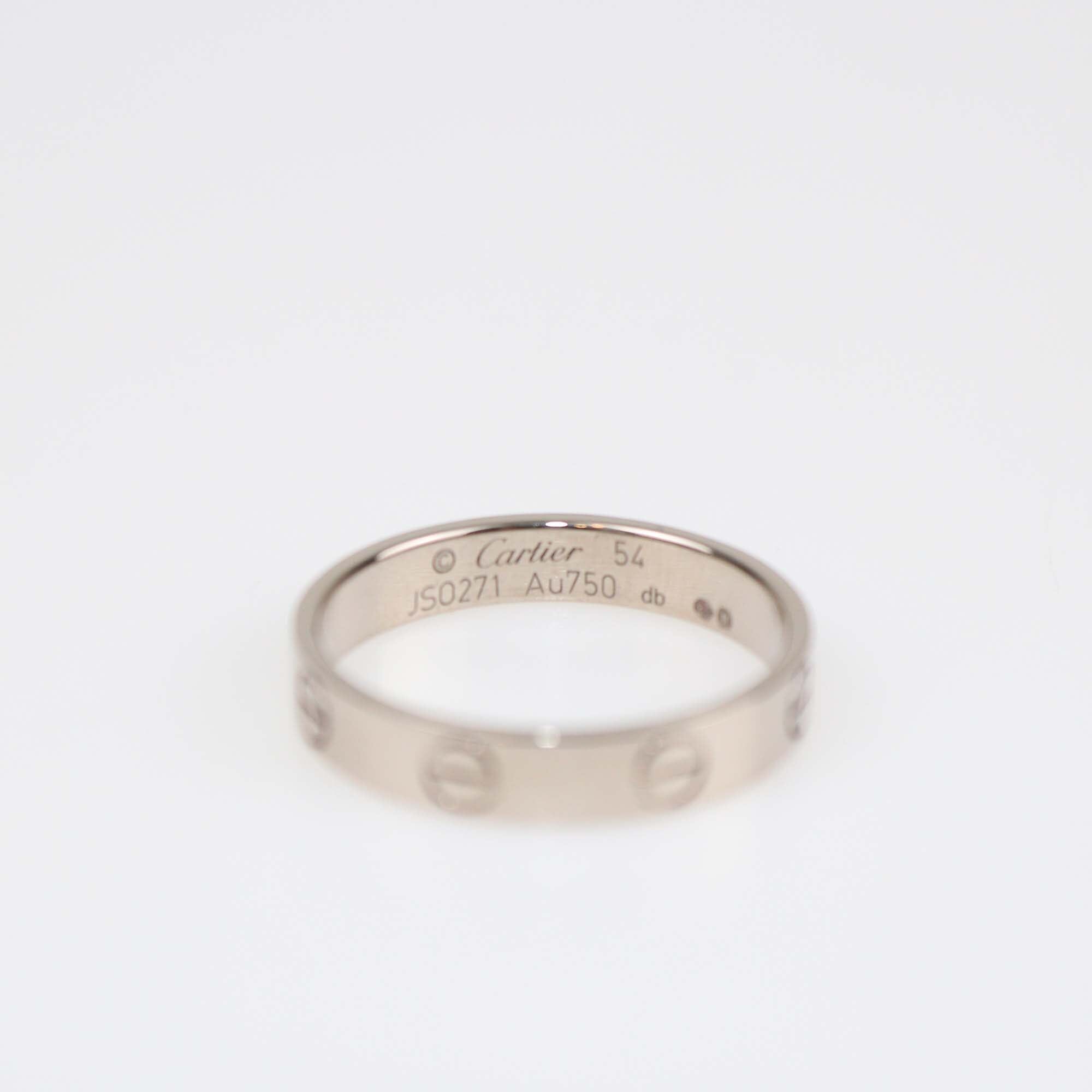 Cartier Love 18K White Gold Small Band RIng Size 54 Womens Cartier 