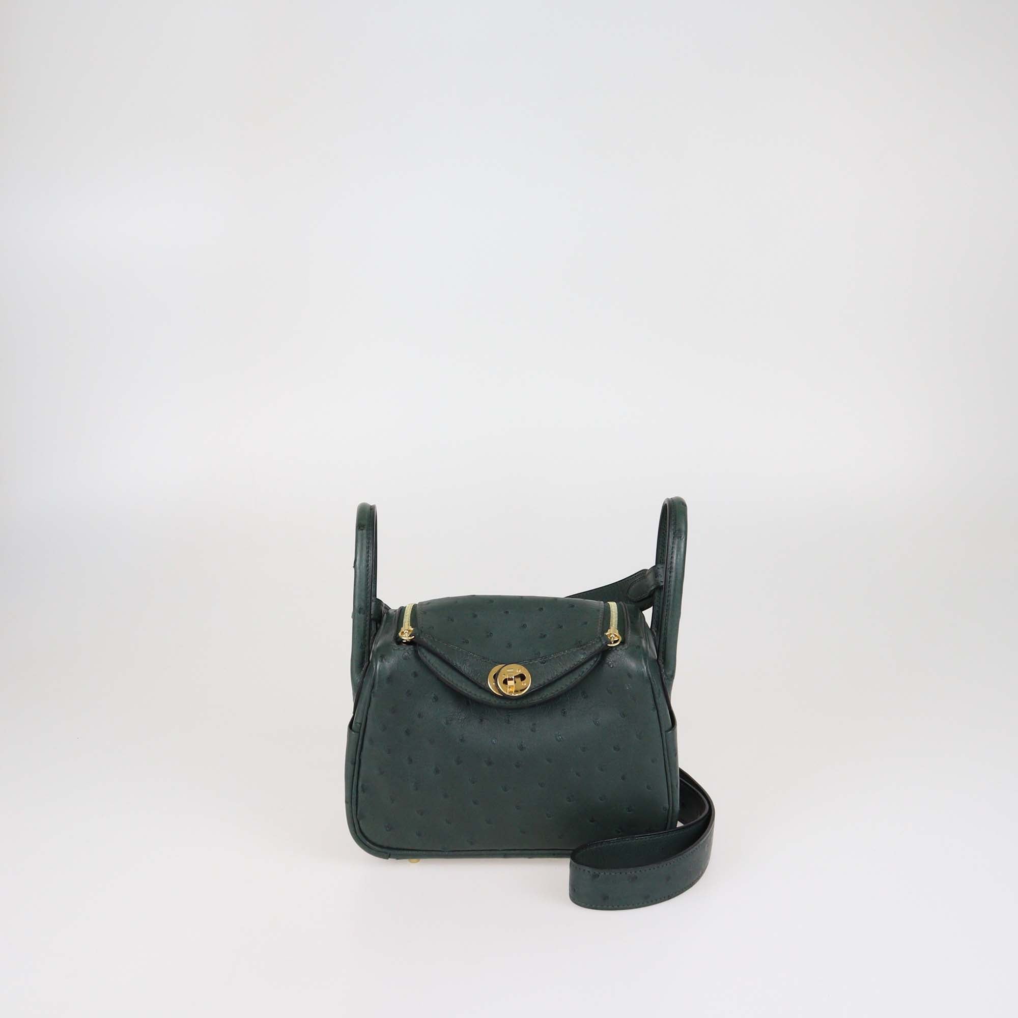 Hermes Vert Cypress Ostrich Mini Lndy Bag