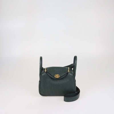 Hermes Vert Cypress Ostrich Mini Lndy Bag