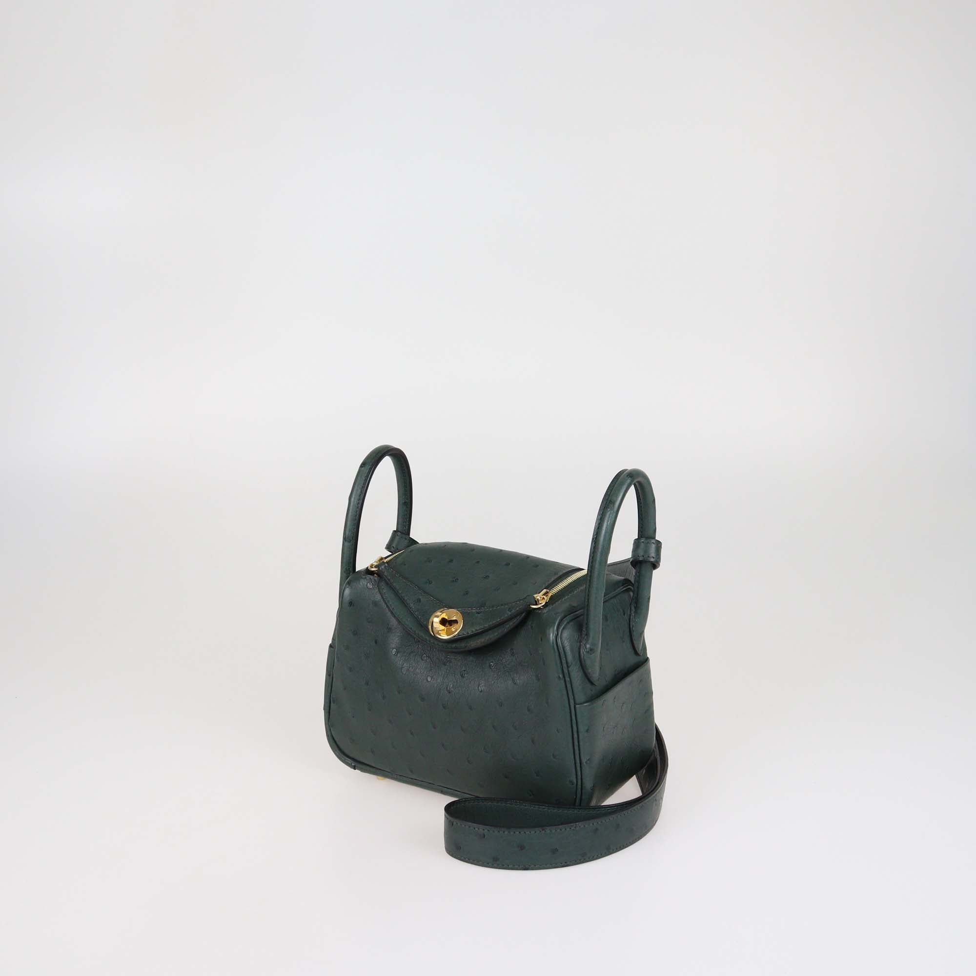 Hermes Vert Cypress Ostrich Mini Lndy Bag