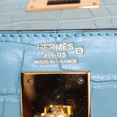 Hermes Blue Saint-Cyr Mississippi Alligator Gold Hardware Kelly 32 Bag