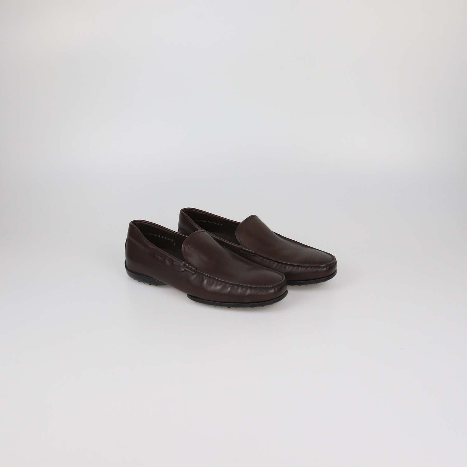 Tod's Dark Brown Leather Slip On Loafers