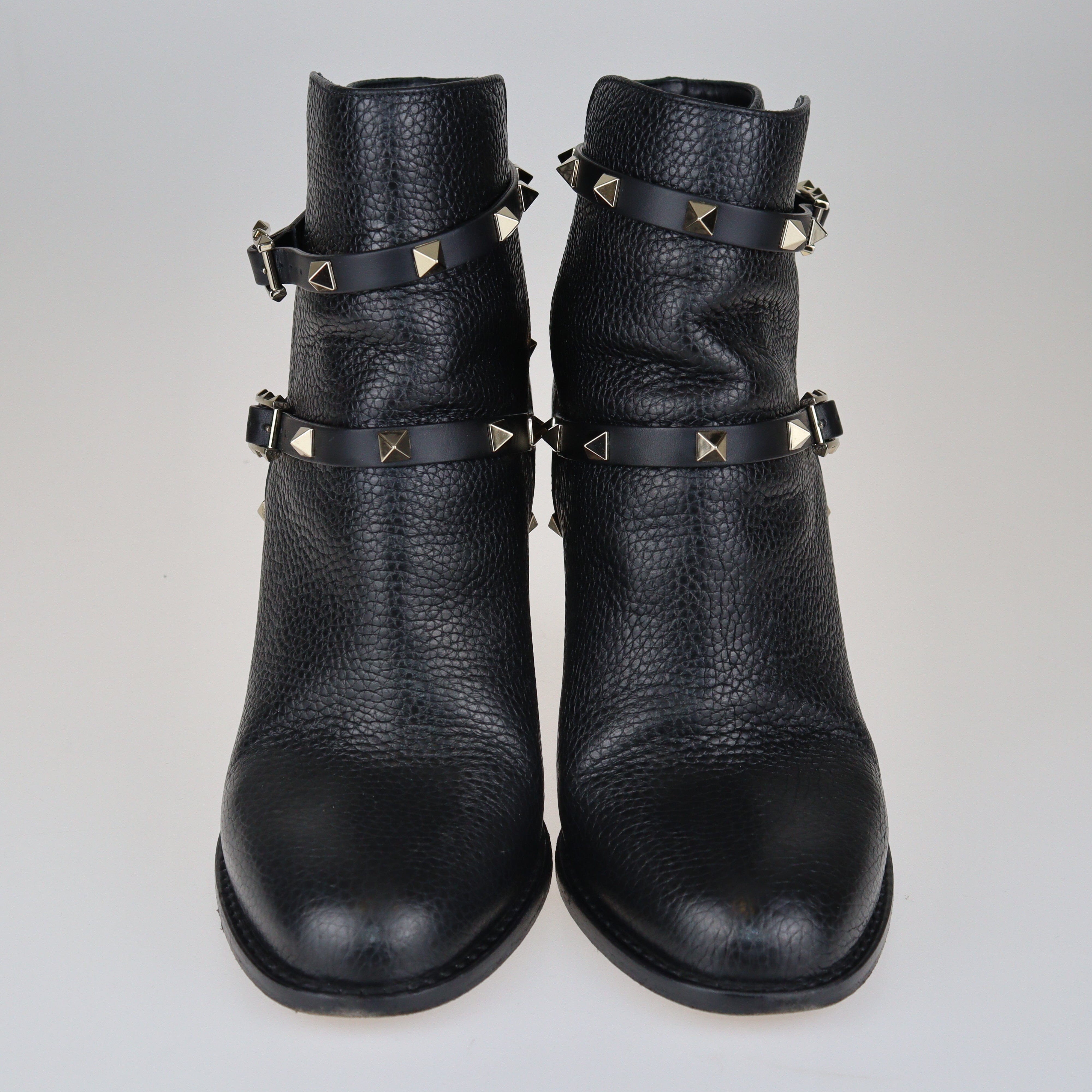 Black Rockstud Block Heel Ankle Boots Shoes Valentino 