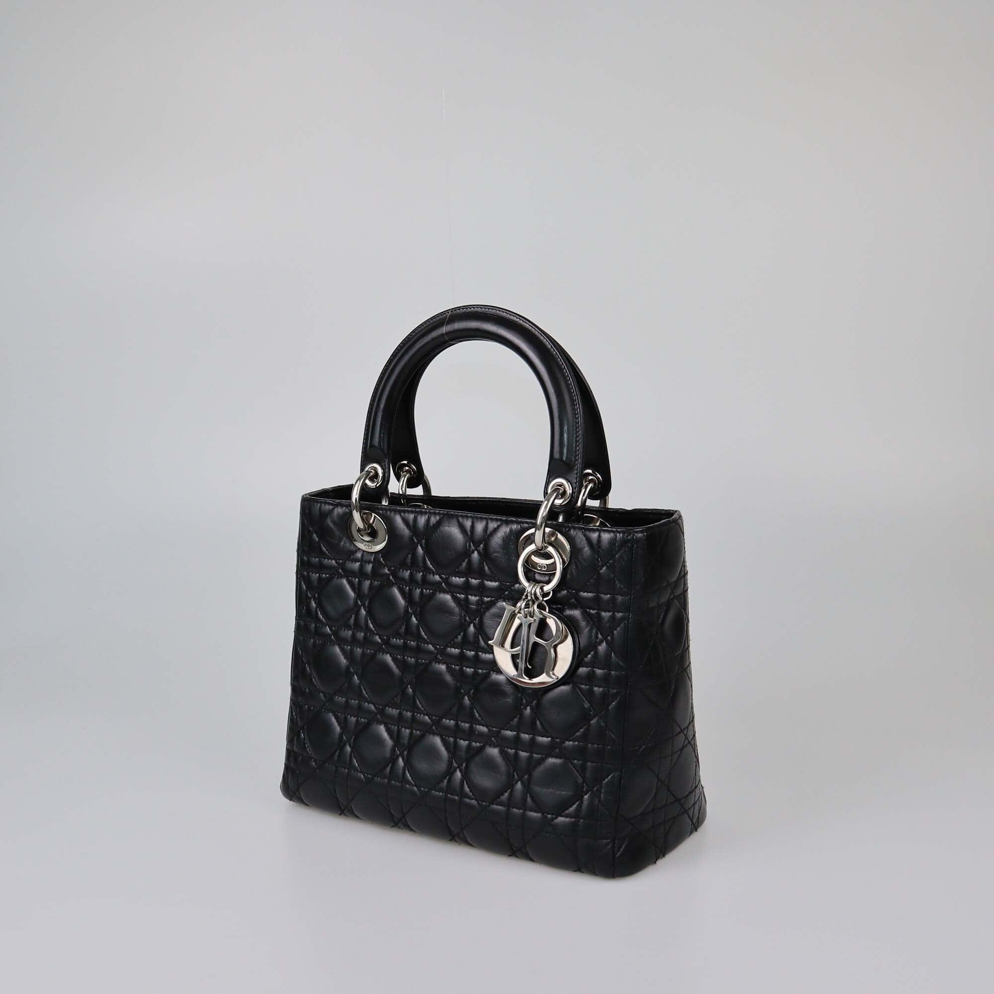 Christian Dior Black Cannage Medium Lady Diot Tote Womens Christian Dior 