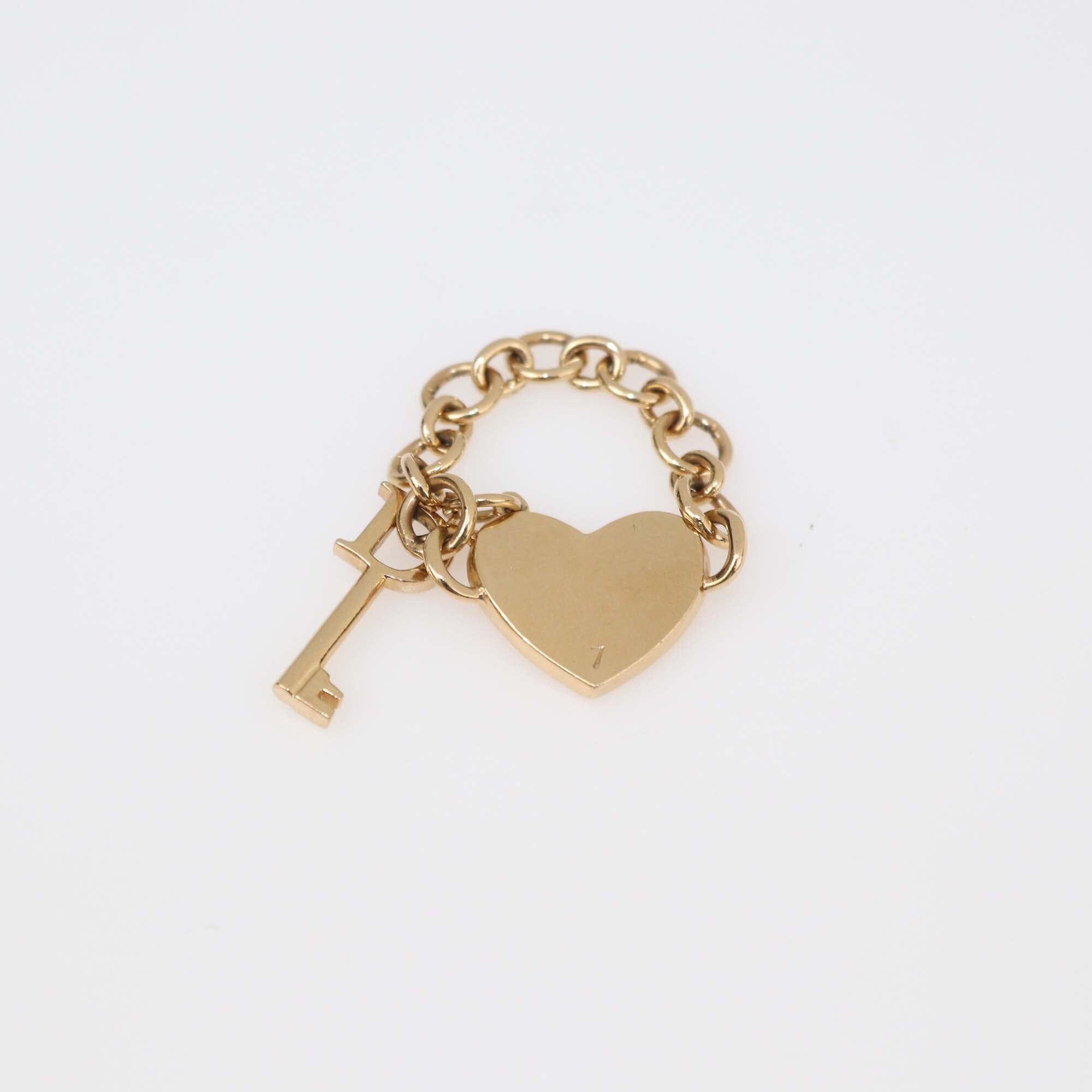 Christian Dior Yellow Gold Plated Heart And Key Chain Ring Size 7 Womens Christian Dior 